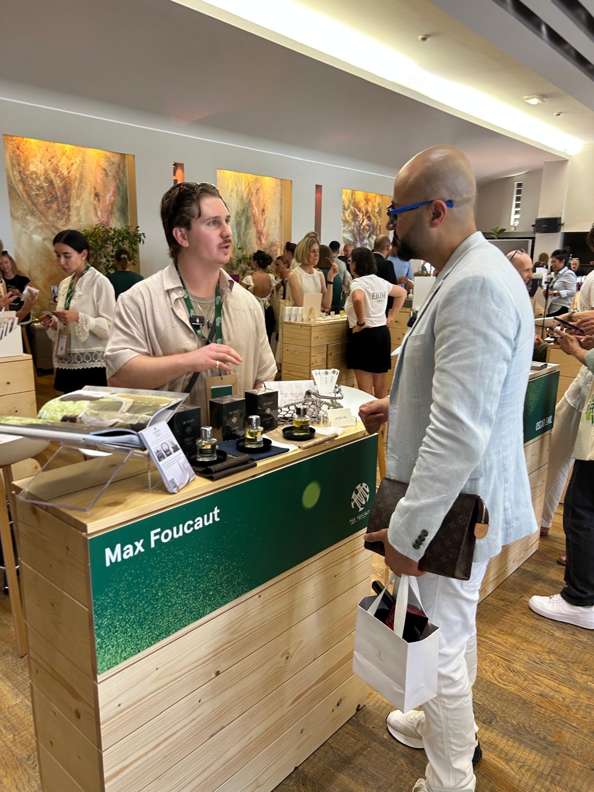 Max Foucaut with Middle East influencer Adnan Sulaiman at his stand, Grasse Perfume Week 2025